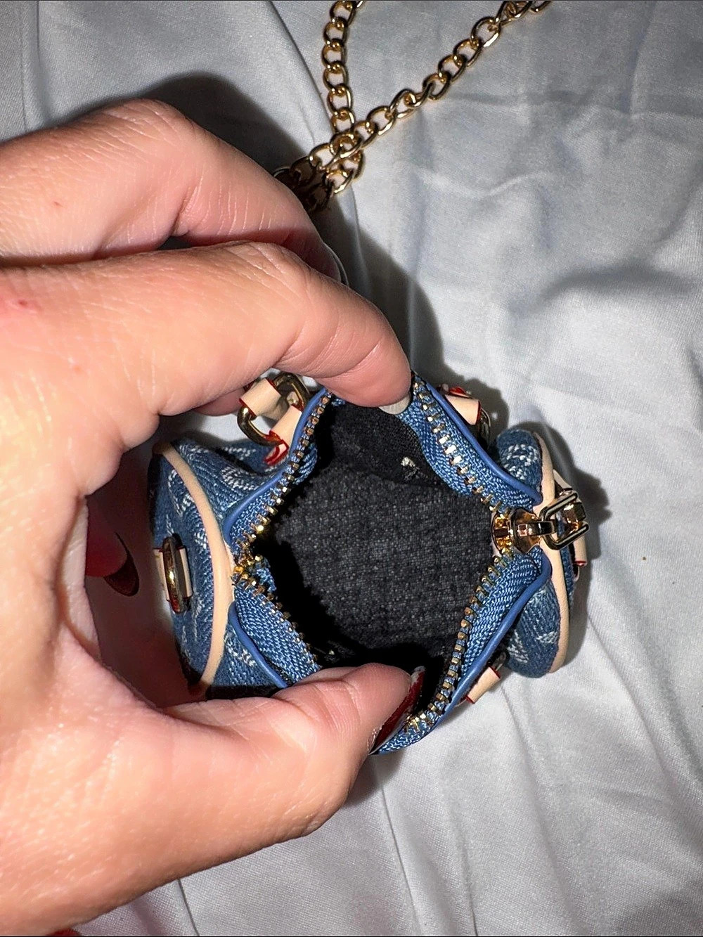 Inspired by micro Bag Denim Blue & Tan - Picture 3 of 9